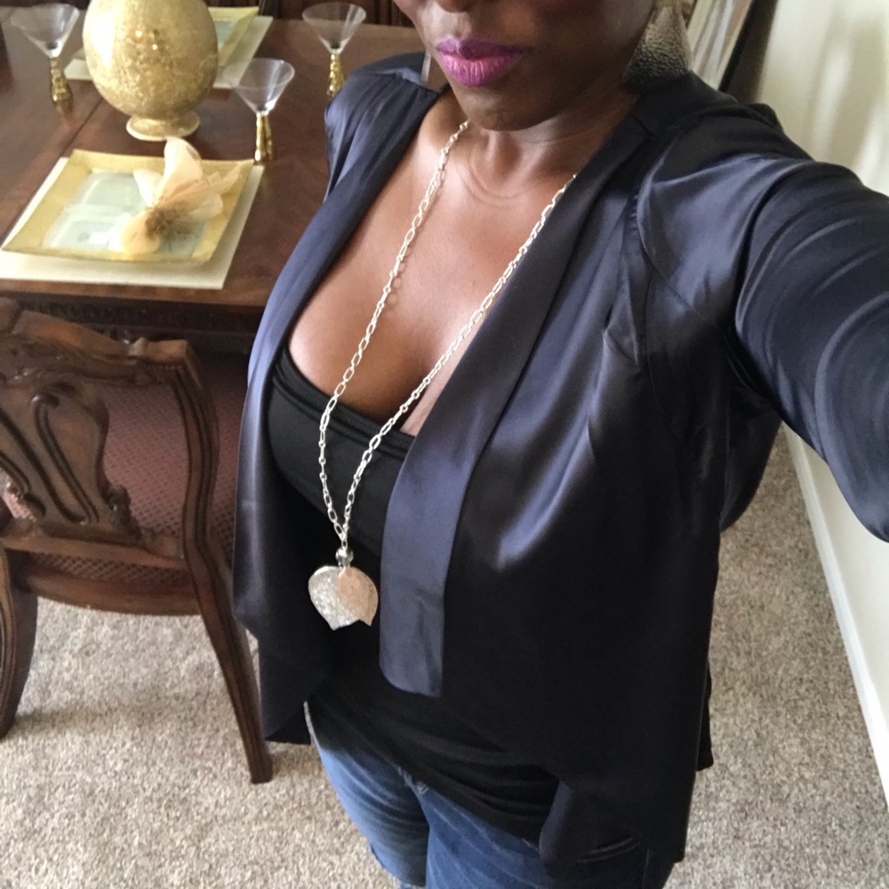 Navy Satin Draped Cardigan